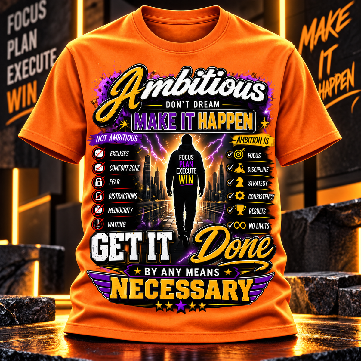 Ambitious Make It Happen Graphic T-Shirt – Get It Done By Any Means Necessary