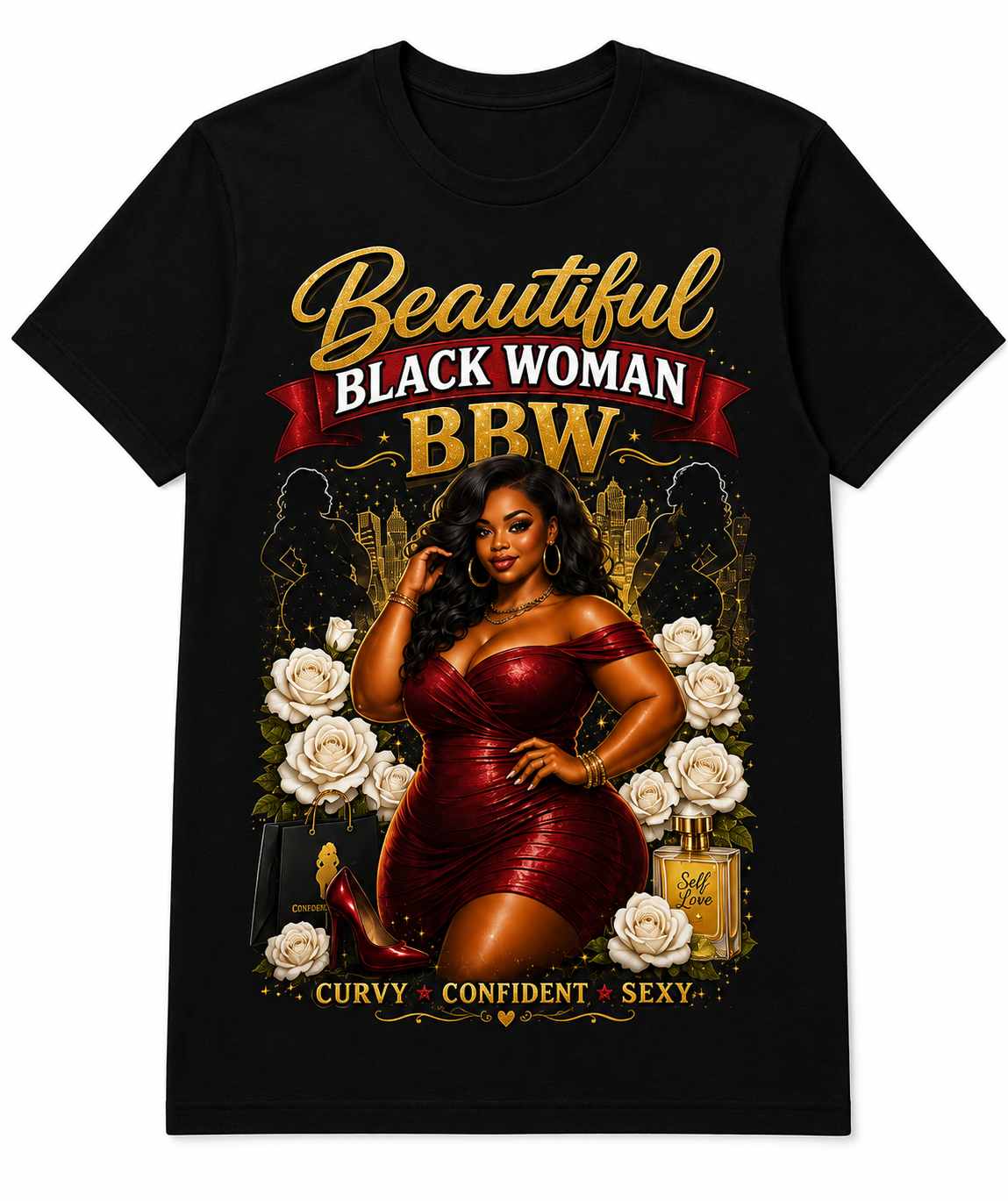 Beautiful Black Woman BBW Graphic T-Shirt – Curvy, Confident & Bold Statement Tee