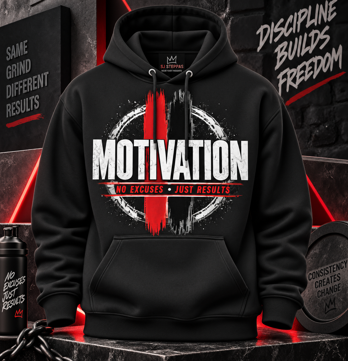 Motivation No Excuses Just Results Graphic Hoodie – Inspirational Streetwear Sweatshirt