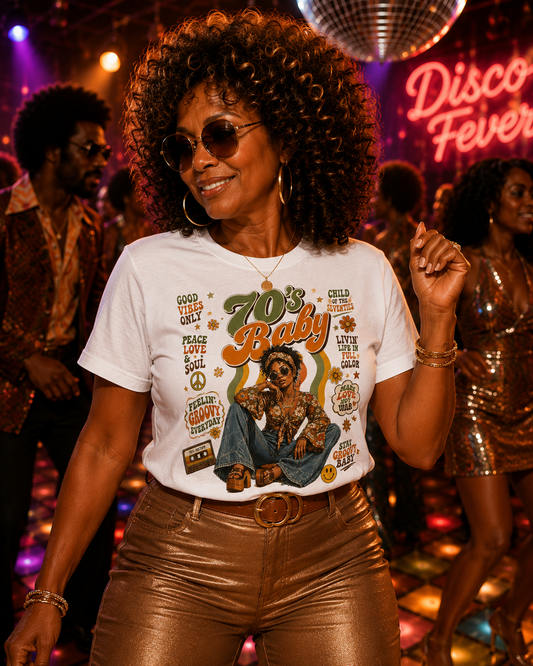 70's Baby Retro Graphic T-Shirt – Vintage Disco Style Tee for Women | Groovy 1970s Fashion Shirt
