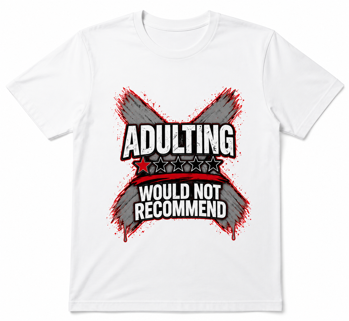 Adulting Would Not Recommend Graphic T-Shirt – Funny 1-Star Adult Life Tee