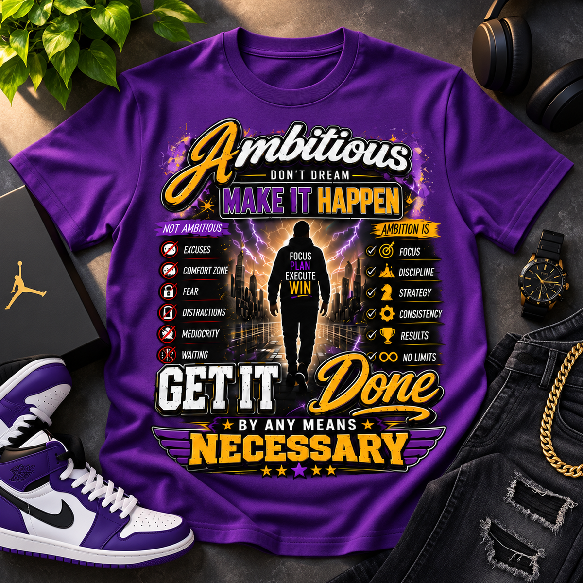 Ambitious Make It Happen Graphic T-Shirt – Get It Done By Any Means Necessary