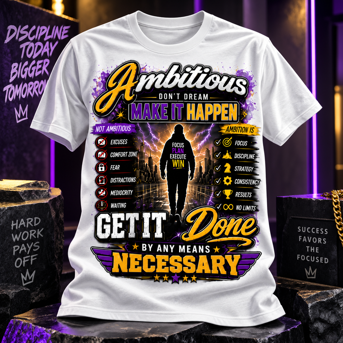 Ambitious Make It Happen Graphic T-Shirt – Get It Done By Any Means Necessary