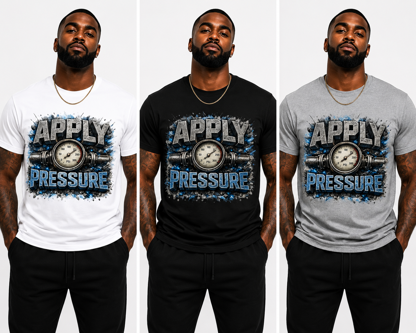 Apply Pressure Men's Graphic T-Shirt | Motivational Streetwear Tee | Industrial Pressure Gauge Shirt | Urban Graphic Tee | Gift for Him