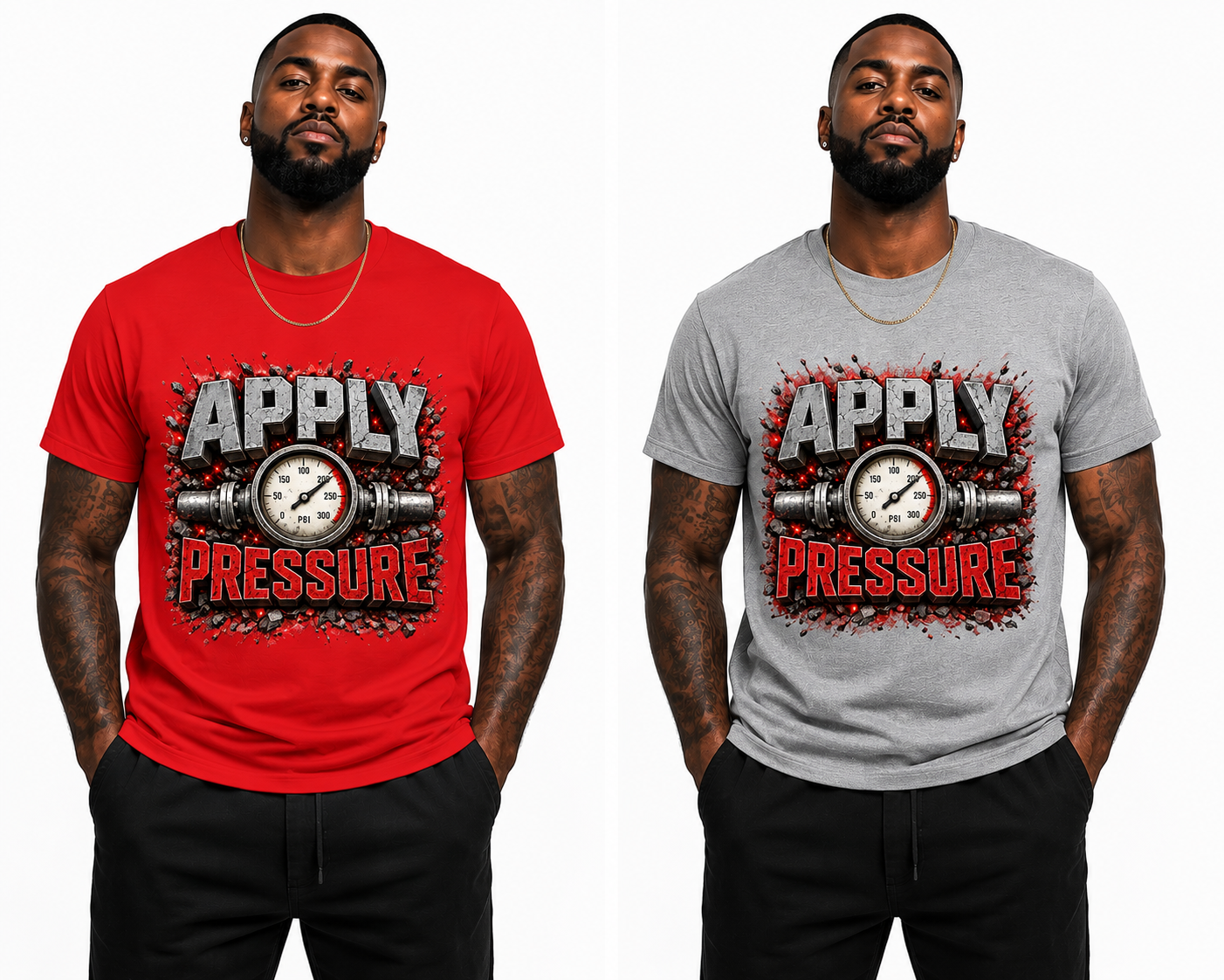 Apply Pressure Men's Graphic T-Shirt | Motivational Streetwear Tee | Industrial Pressure Gauge Shirt | Urban Graphic Tee | Gift for Him