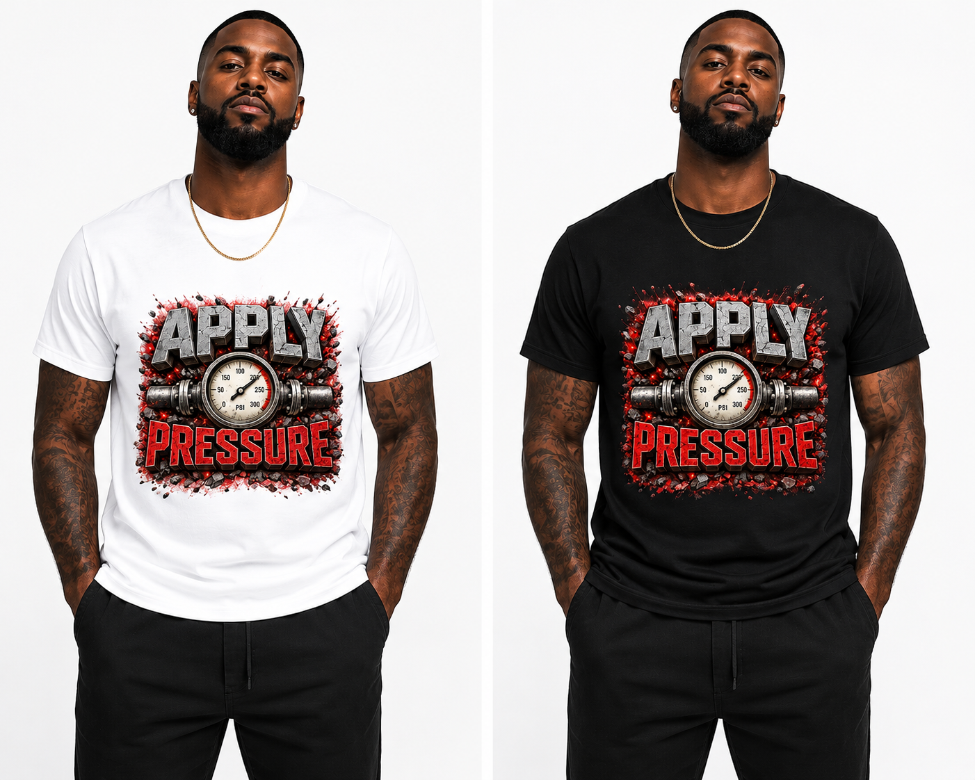 Apply Pressure Men's Graphic T-Shirt | Motivational Streetwear Tee | Industrial Pressure Gauge Shirt | Urban Graphic Tee | Gift for Him