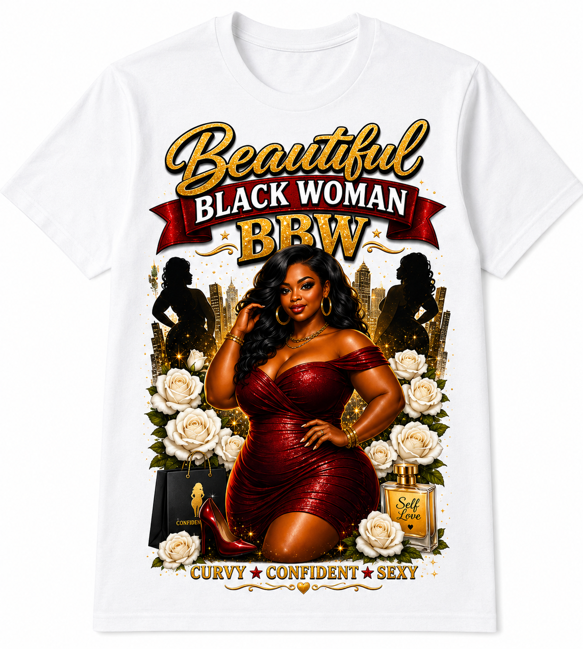Beautiful Black Woman BBW Graphic T-Shirt – Curvy, Confident & Bold Statement Tee