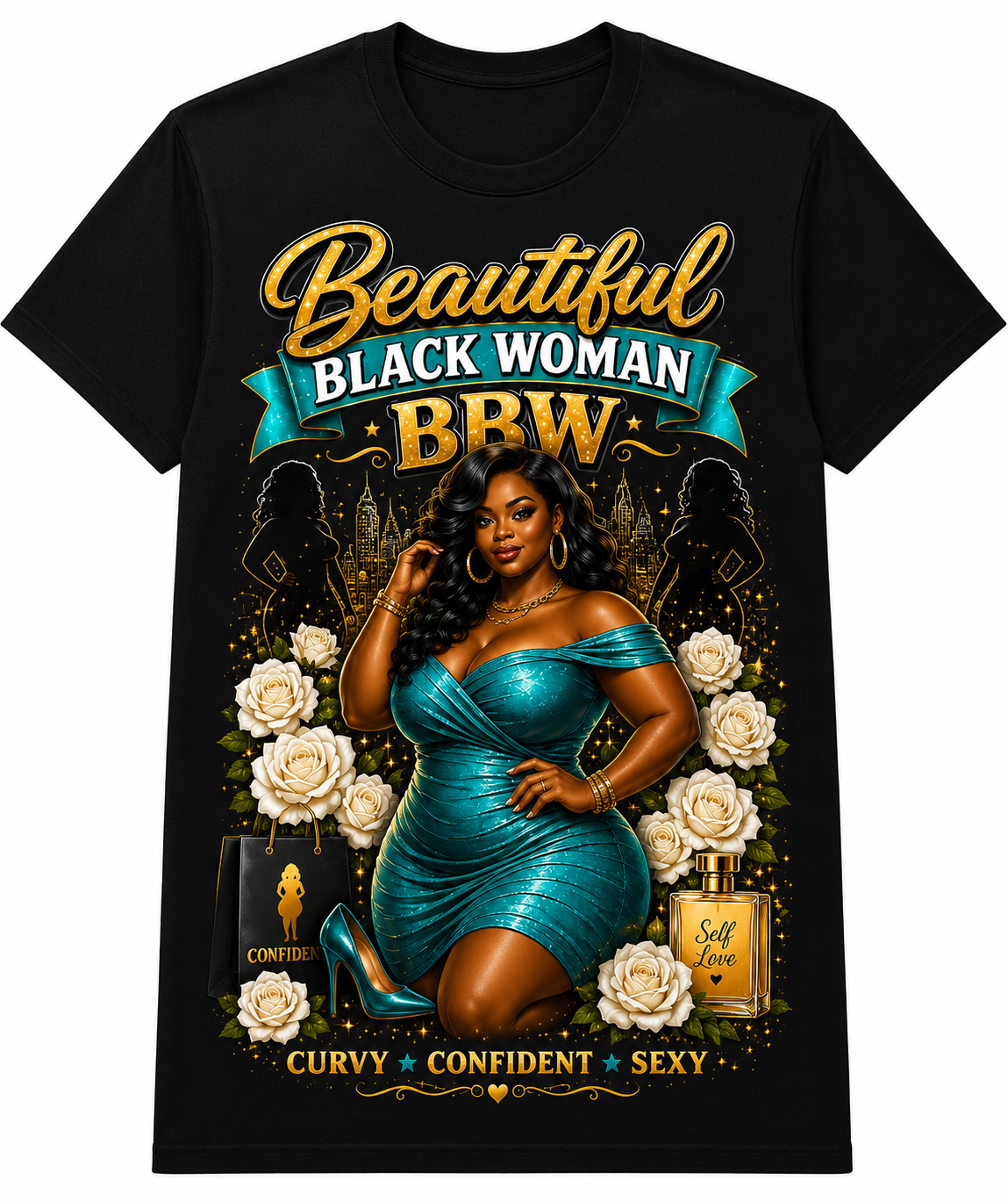 Beautiful Black Woman BBW Graphic T-Shirt – Curvy, Confident & Bold Statement Tee