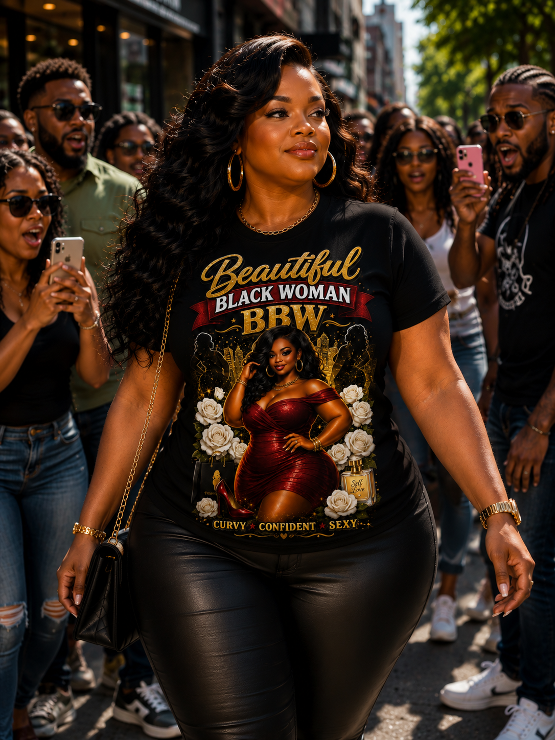 Beautiful Black Woman BBW Graphic T-Shirt – Curvy, Confident, Sexy Women's Statement Tee