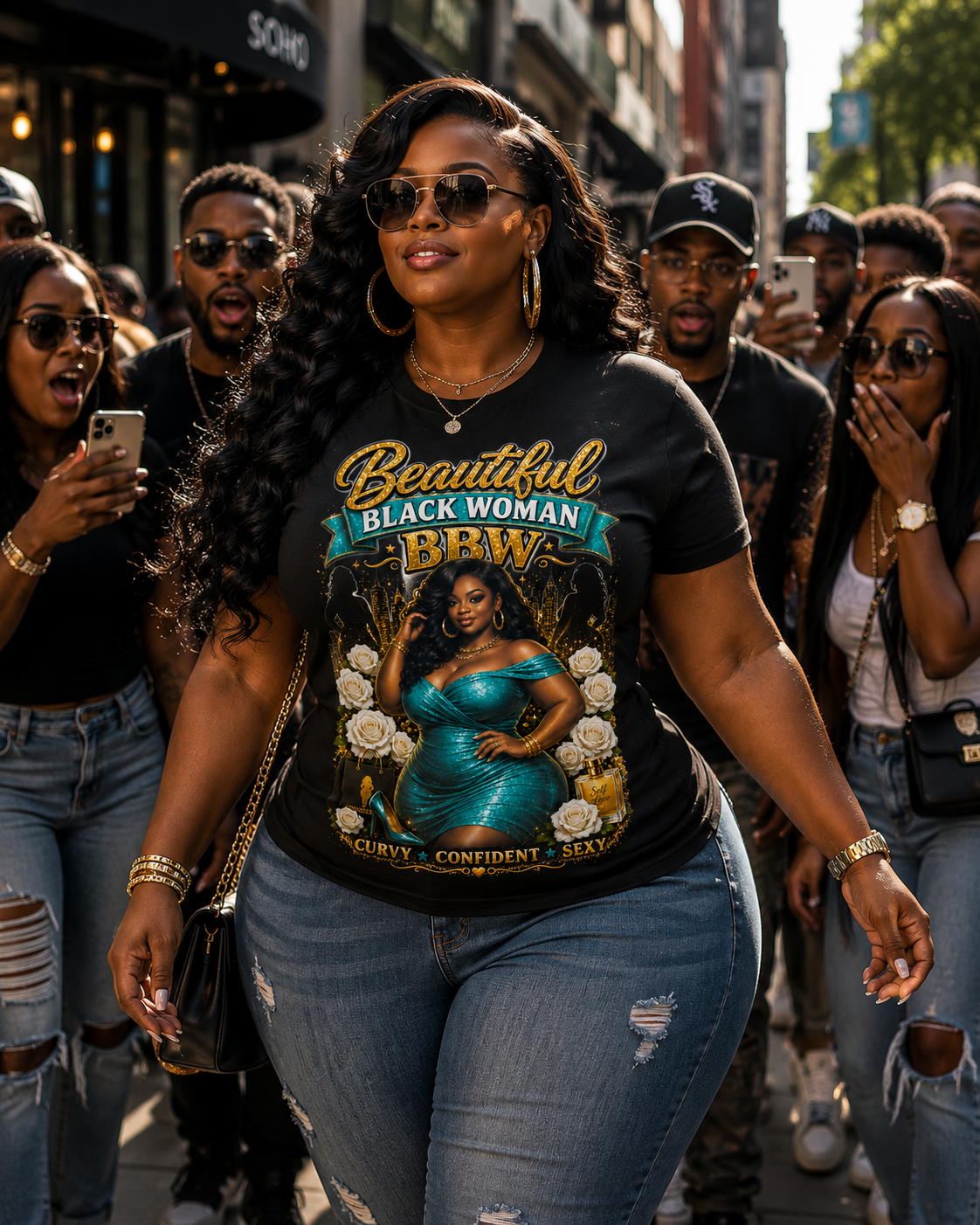 Beautiful Black Woman BBW Graphic T-Shirt – Curvy, Confident, Sexy Women's Statement Tee