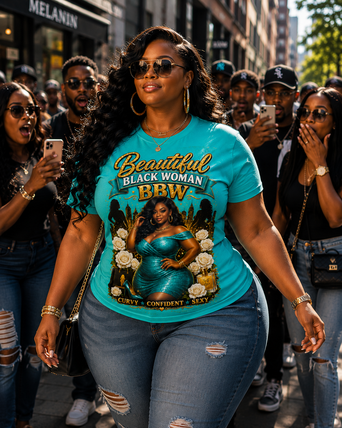 Beautiful Black Woman BBW Graphic T-Shirt – Curvy, Confident, Sexy Women's Statement Tee