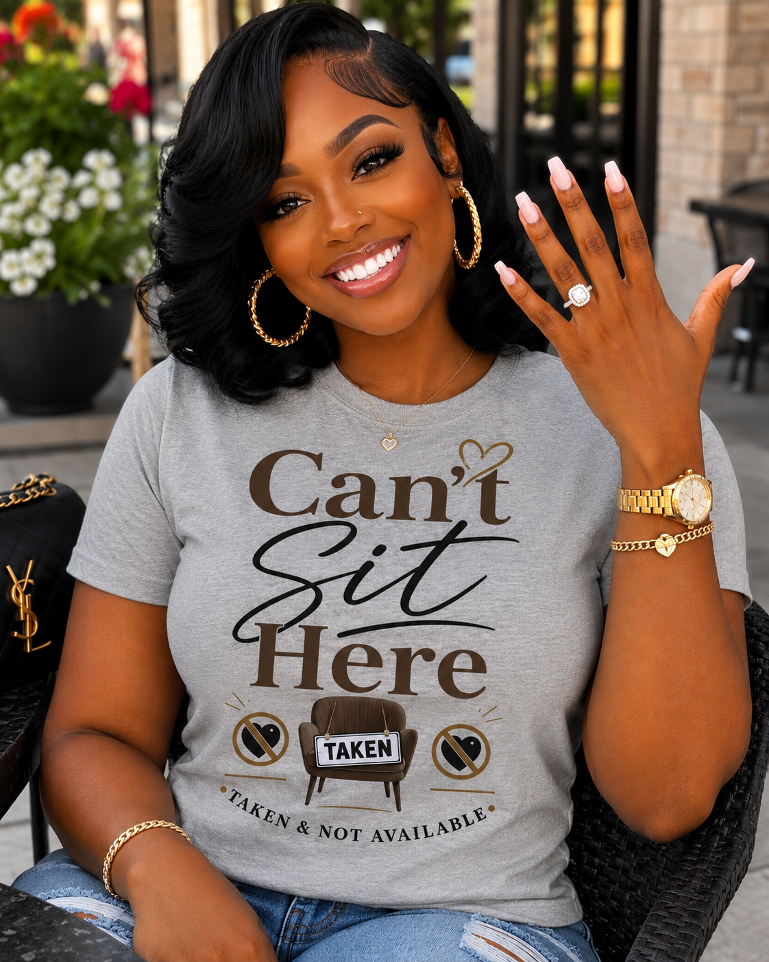 Can't Sit Here – Taken & Not Available Graphic T-Shirt