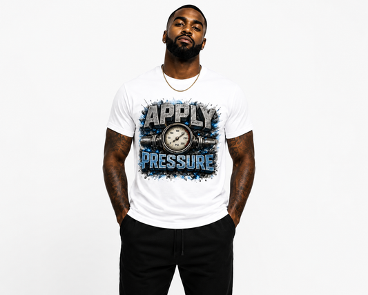 Apply Pressure Men's Graphic T-Shirt | Motivational Streetwear Tee | Industrial Pressure Gauge Shirt | Urban Graphic Tee | Gift for Him