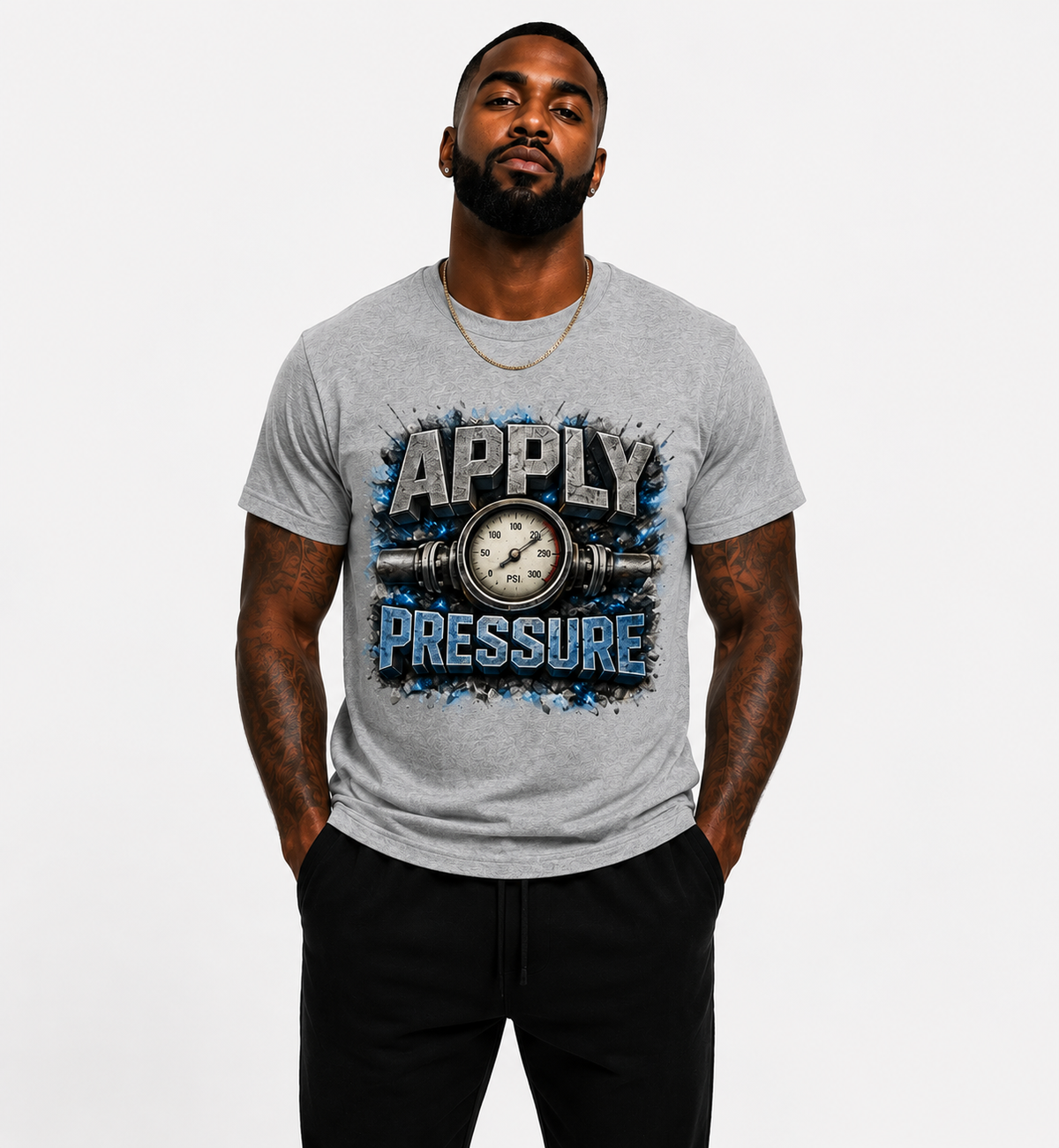 Apply Pressure Graphic T-Shirt – Motivational Pressure Gauge Streetwear Tee