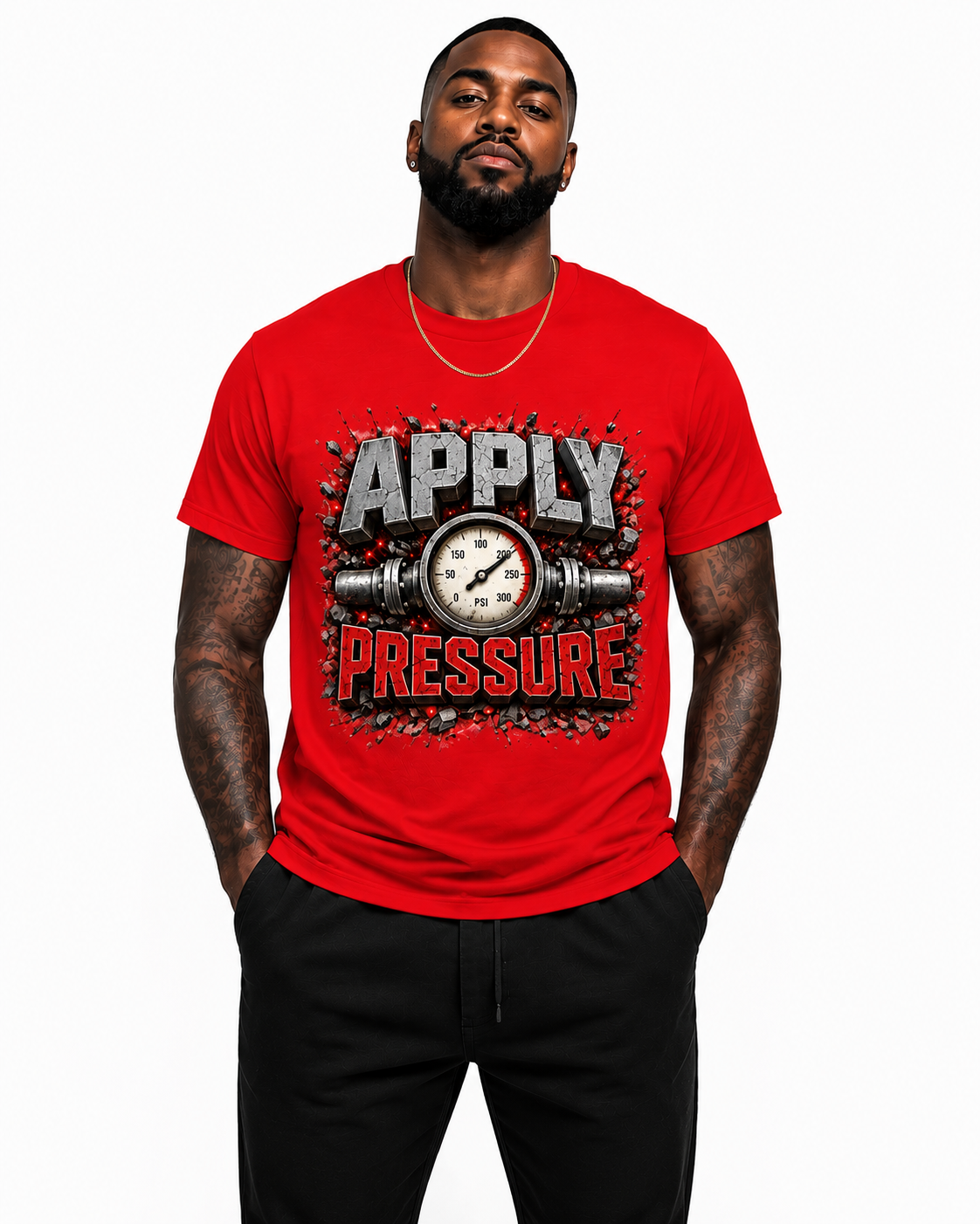 Apply Pressure Graphic T-Shirt – Motivational Pressure Gauge Streetwear Tee