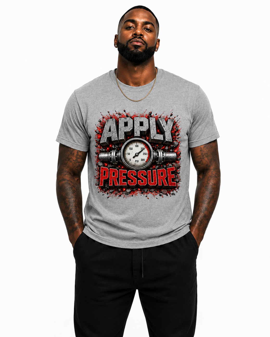 Apply Pressure Graphic T-Shirt – Motivational Pressure Gauge Streetwear Tee