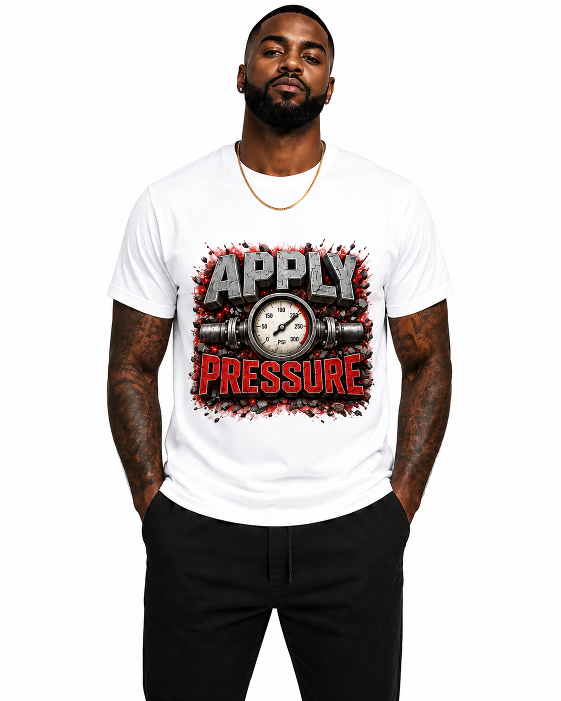 Apply Pressure Graphic T-Shirt – Motivational Pressure Gauge Streetwear Tee