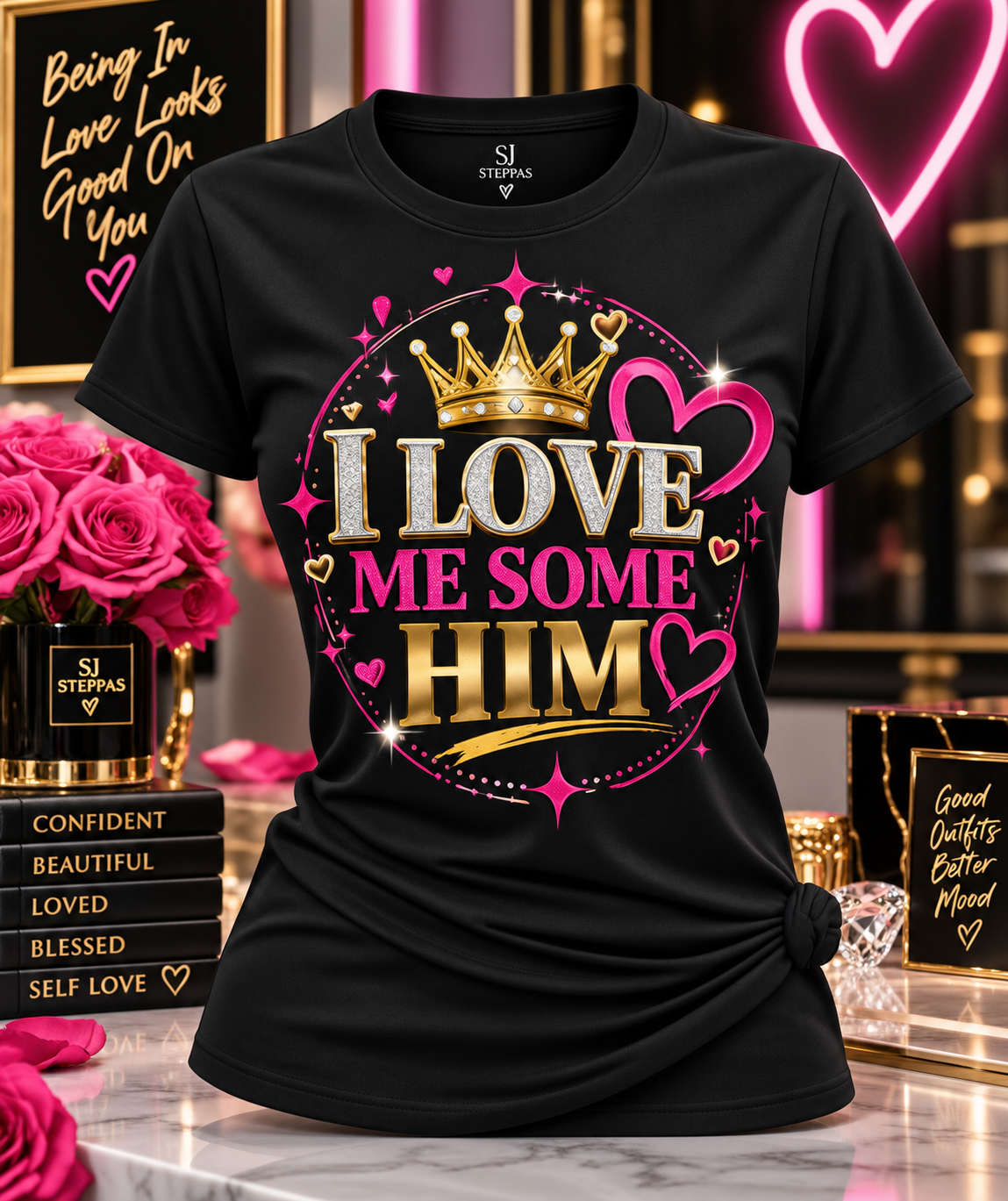 I Love Me Some Him Women's Graphic Tee – Cute Romantic Couples Love Quote Shirt