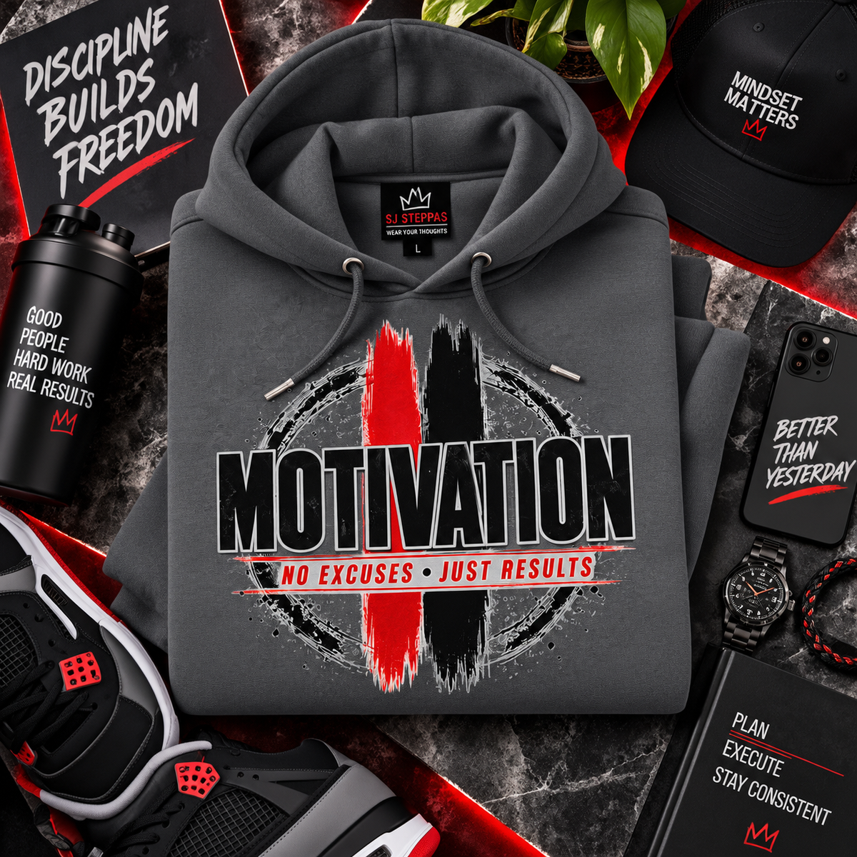 Motivation No Excuses Just Results Graphic Hoodie – Inspirational Streetwear Sweatshirt