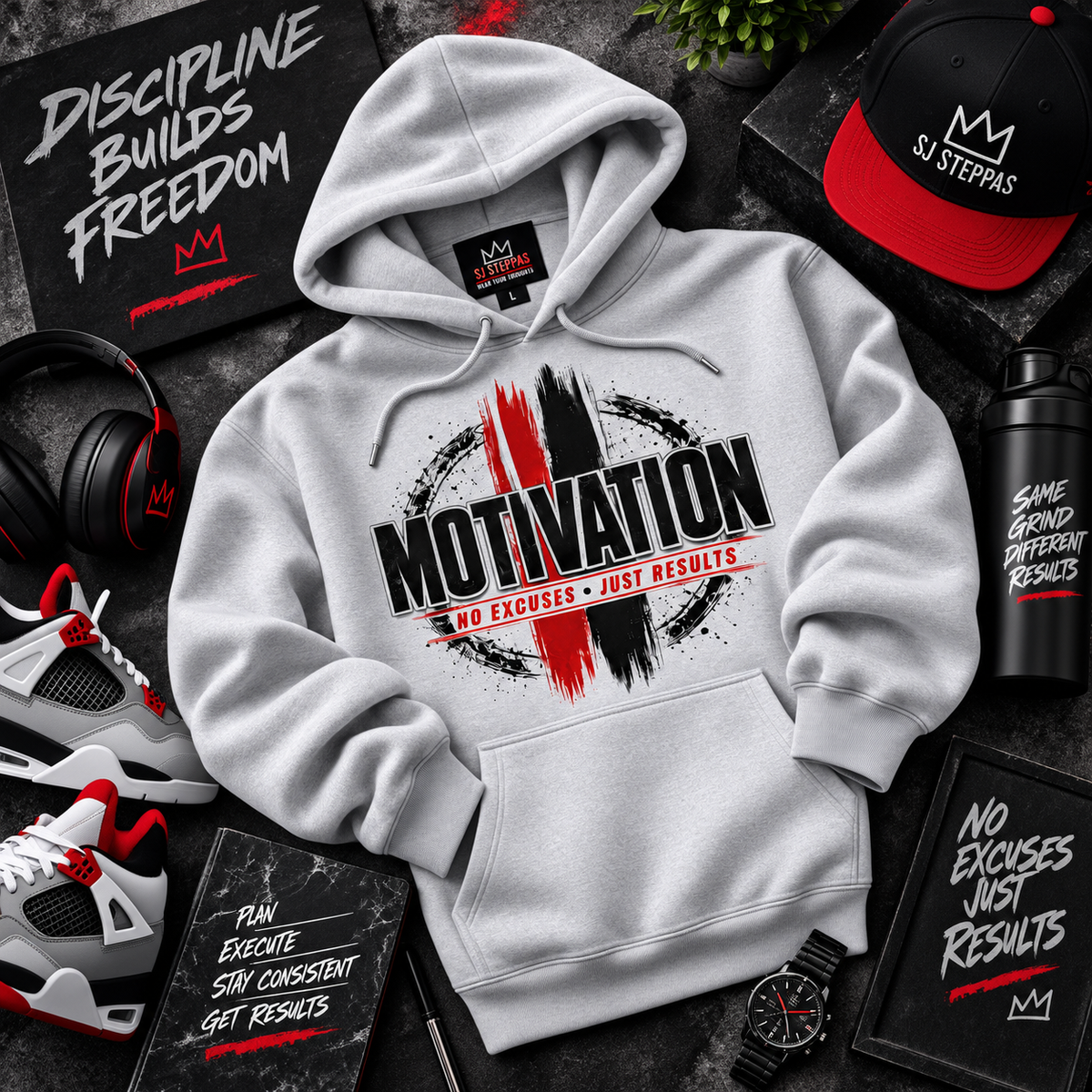 Motivation No Excuses Just Results Graphic Hoodie – Inspirational Streetwear Sweatshirt
