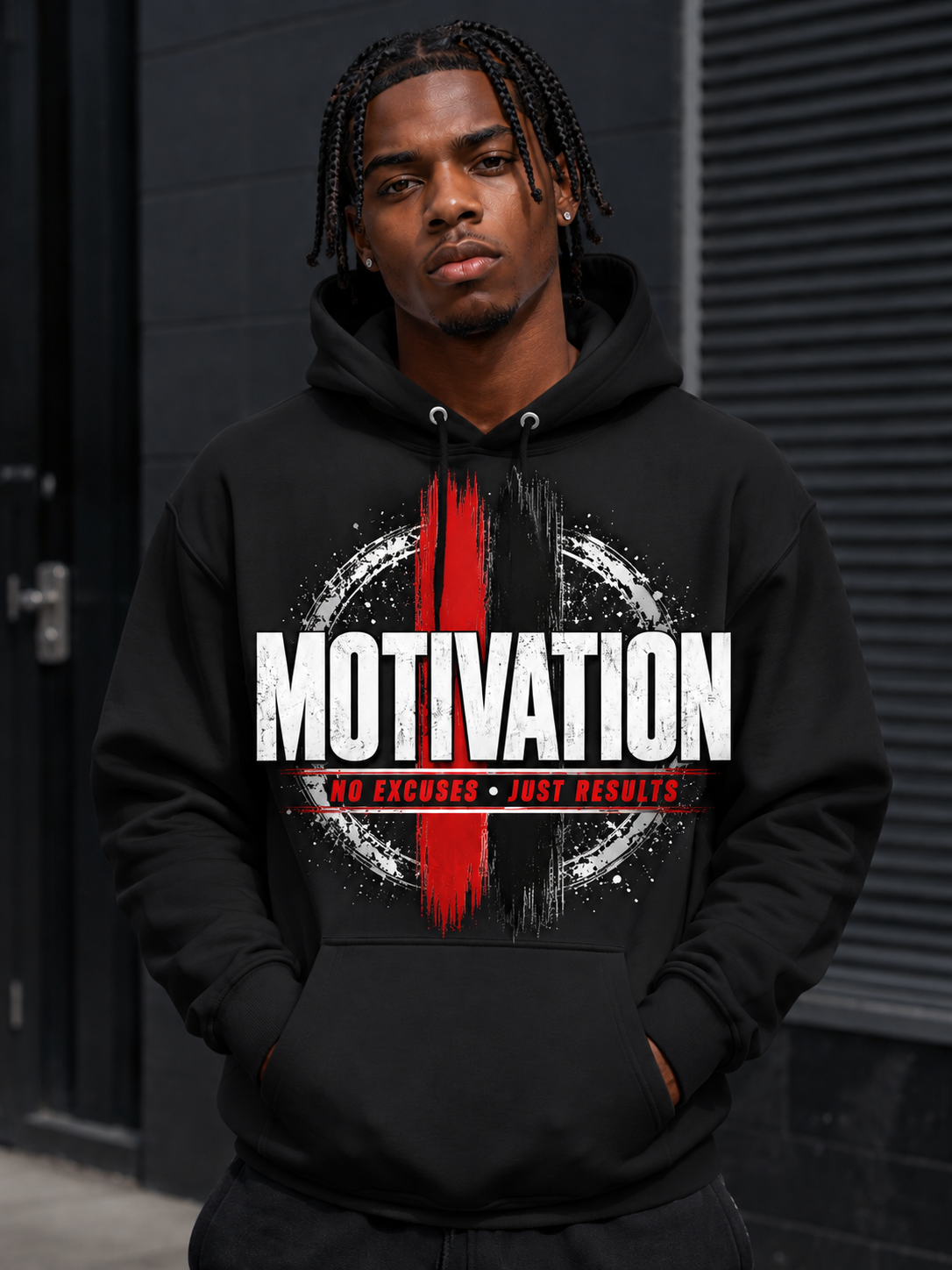 Motivation No Excuses Just Results Graphic Hoodie – Men's Inspirational Streetwear Sweatshirt