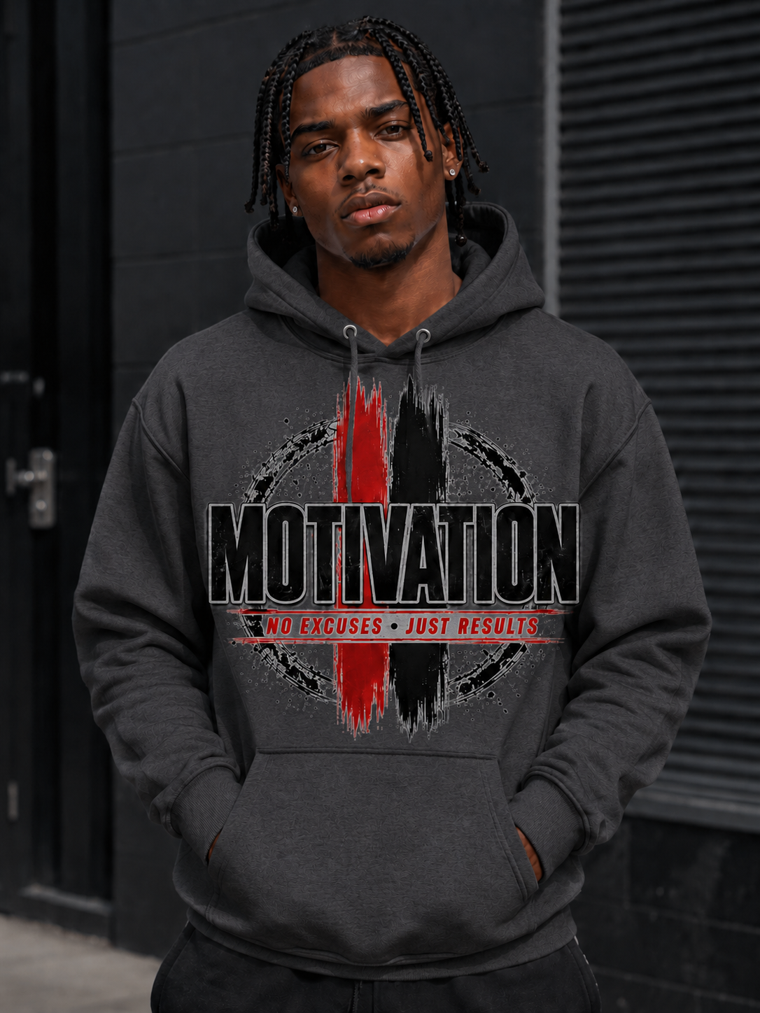 Motivation No Excuses Just Results Graphic Hoodie – Men's Inspirational Streetwear Sweatshirt