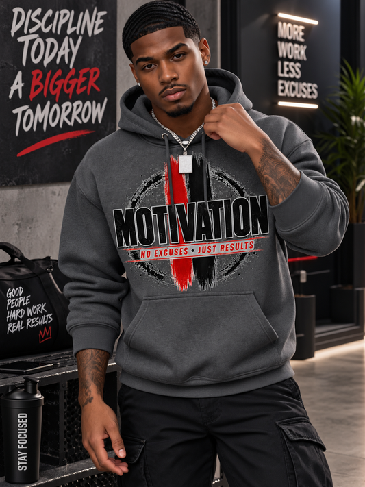Motivation No Excuses Just Results Graphic Hoodie – Inspirational Streetwear Sweatshirt