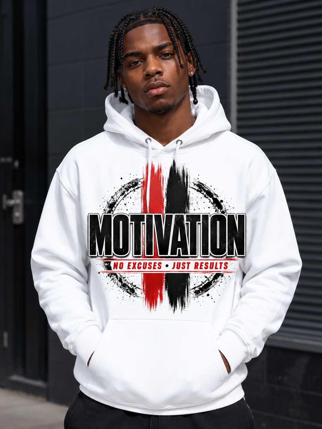 Motivation No Excuses Just Results Graphic Hoodie – Men's Inspirational Streetwear Sweatshirt