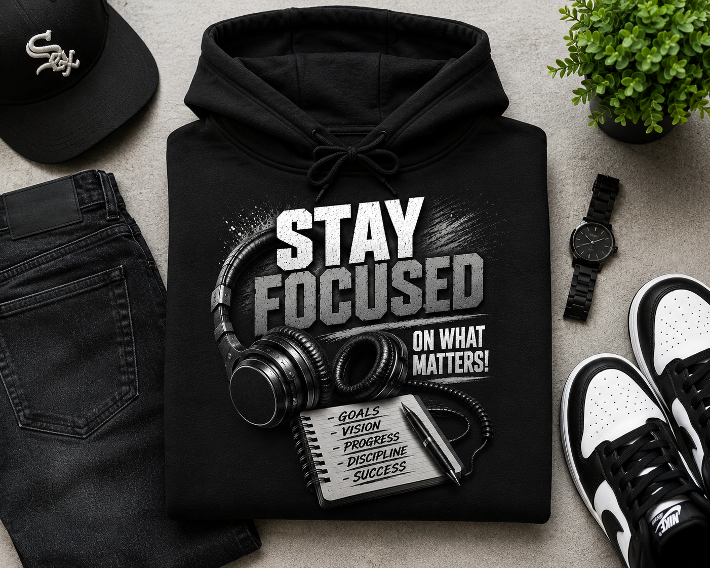 Stay Focused On What Matters Graphic Hoodie – Motivational Streetwear Hoodie