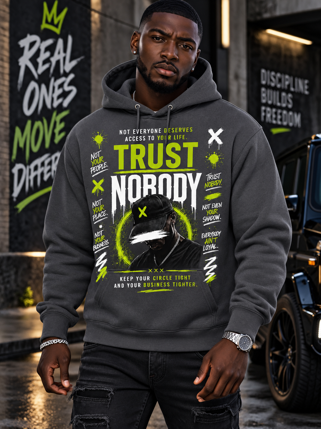 Trust Nobody Graphic Hoodie – Keep Your Circle Tight | Not Everyone Deserves Access Urban Streetwear