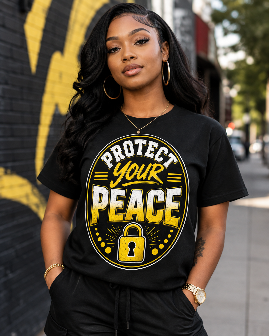 Protect Your Peace Graphic T-Shirt – Motivational Lock & Positive Mindset Tee