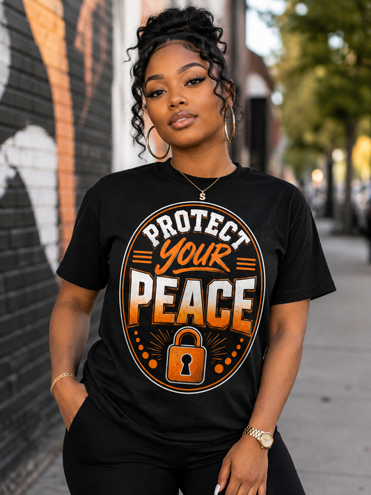 Protect Your Peace Graphic T-Shirt – Motivational Lock & Positive Mindset Tee